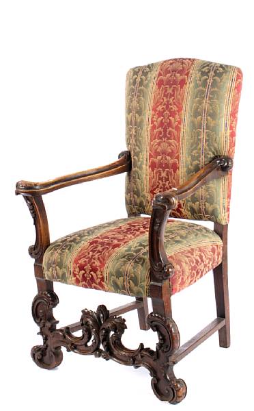 Appraisal: An Italian walnut armchair height in width in depth in