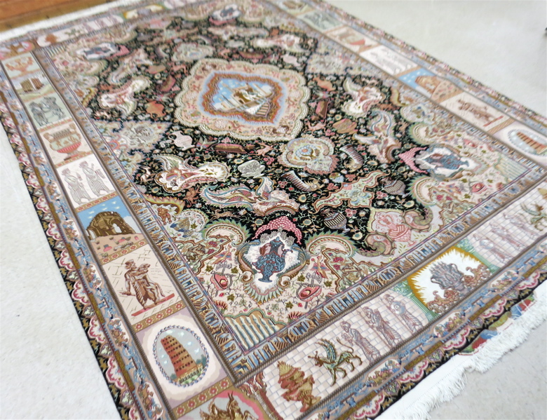 Appraisal: SIGNED PERSIAN WOOL SILK CARPET hand knotted in a Greco-Roman