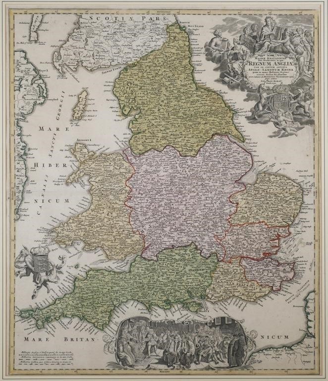 Appraisal: HOMANN ANTIQUE MAP OF ENGLAND Johann Baptist Homann - Magnae