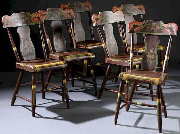 Appraisal: PAINTED HITCHCOCK SIDE CHAIRS A SET OF SIX POLYCHROME DECORATED