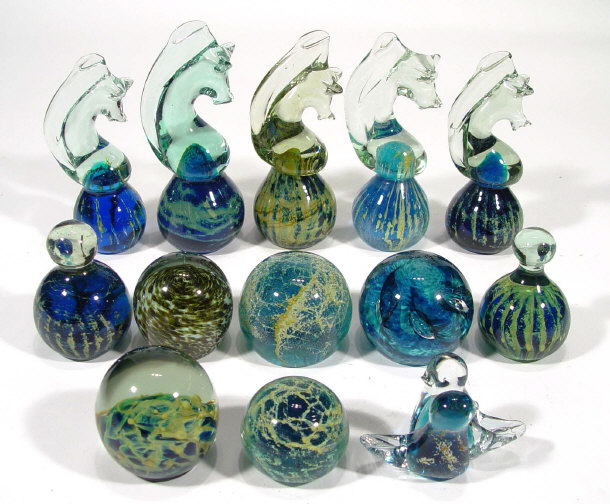 Appraisal: Medina glass paperweights with turquoise and mottled yellow decoration comprising