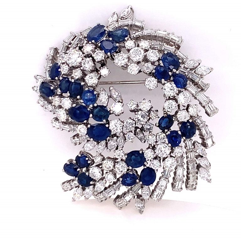 Appraisal: Art Deco Diamond And Sapphire Pin Art Deco Diamond and