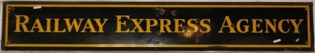 Appraisal: RAILWAY EXPRESS AGENCY PORCELAIN SIGN EARLY THCENTURY YELLOW LETTERING AGAINST