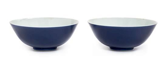 Appraisal: A Pair of Blue Glazed Porcelain Bowls Diameter inches A