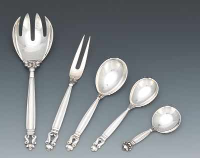 Appraisal: A Collection of Georg Jensen Acorn Serving Flatware Including an