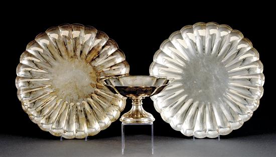 Appraisal: Set of two silver serving trays and compote two round