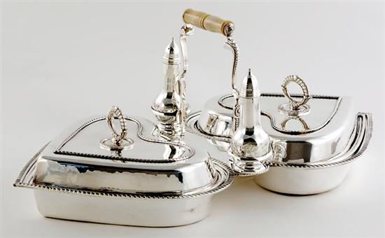 Appraisal: Silverplate whimsical entree server two covered heart-shaped compartments joined by