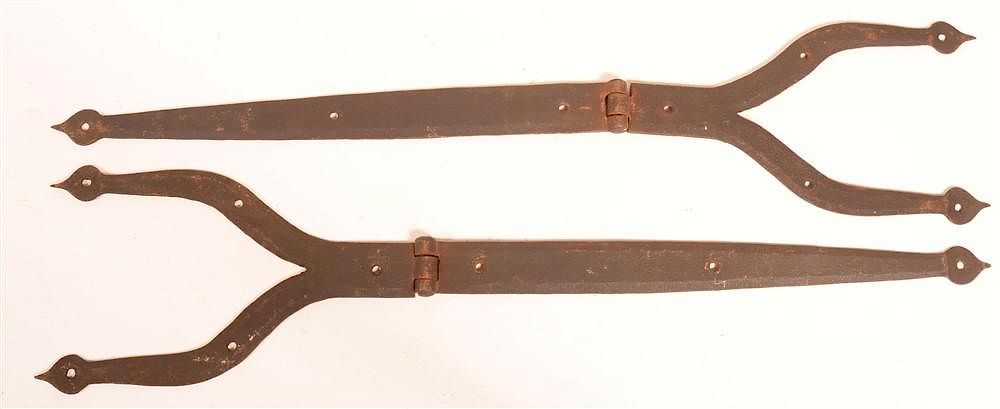 Appraisal: Pair of Rams horn Wrought Iron Strap Hinges Pair of