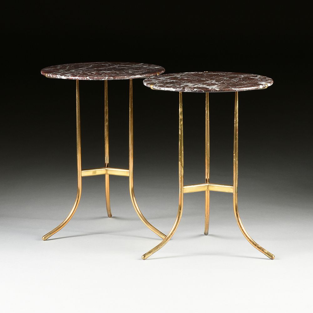 Appraisal: CEDRIC HARTMAN American b A PAIR OF MARBLE TOPPED BRASS