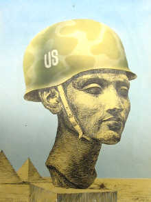 Appraisal: A mixed media poster of a head wearing a US