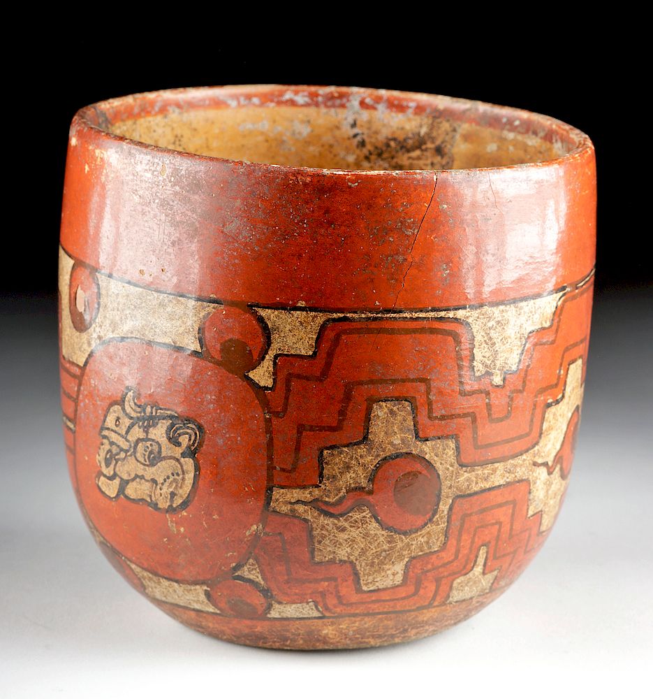 Appraisal: Maya Peten Polychrome Short Cylinder Pre-Columbian Guatemala Peten Basin Maya