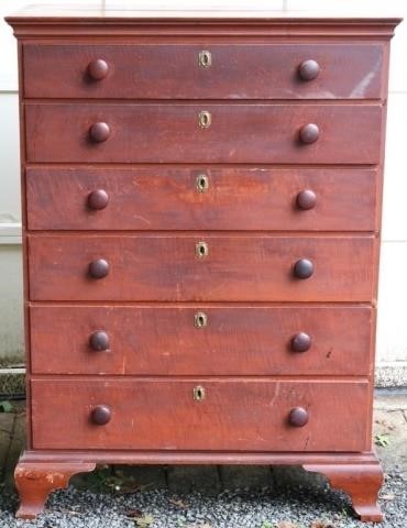 Appraisal: TH C AMERICAN CHIPPENDALE DRAWER TALL CHEST FIGURED MAPLE WITH