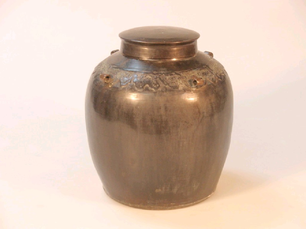 Appraisal: An oriental bronze ginger jar and cover cm high