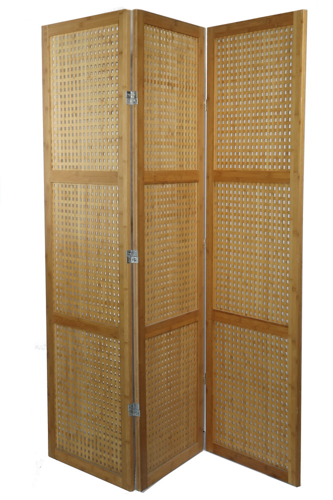 Appraisal: THREE PANEL BAMBOO FOLDING SCREEN Custom bamboo reticulated three panel