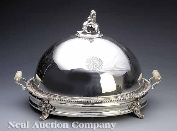 Appraisal: A Large Regency-Style Silverplate Meat Dome on Warming Stand the