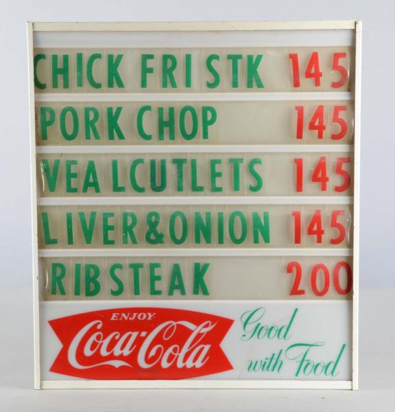 Appraisal: Illuminated Coca Cola Menu Sign Light up Coca Cola menu