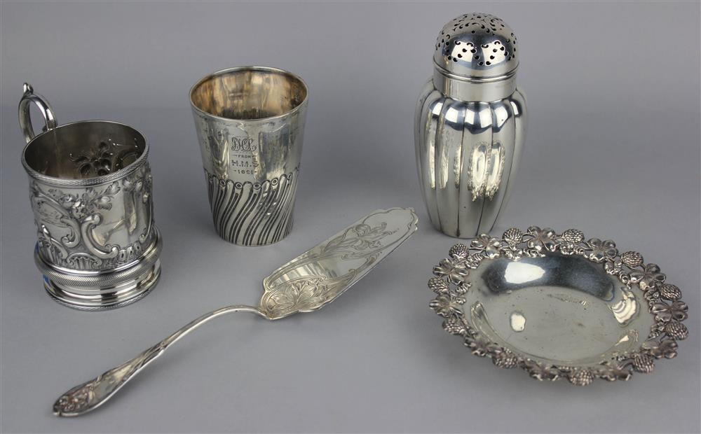 Appraisal: AN AMERICAN SILVER MUG AND FOUR OTHER PIECES the mug