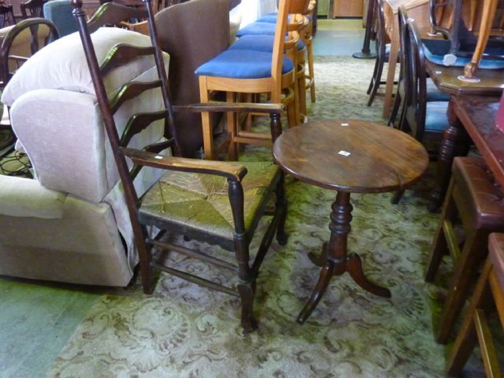 Appraisal: A th century ladderback chair and elm occasional table