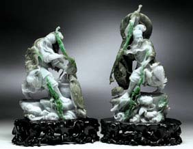 Appraisal: PAIR JADEITE FISHERMAN IMMORTALS Pair of beautifully carved and polished