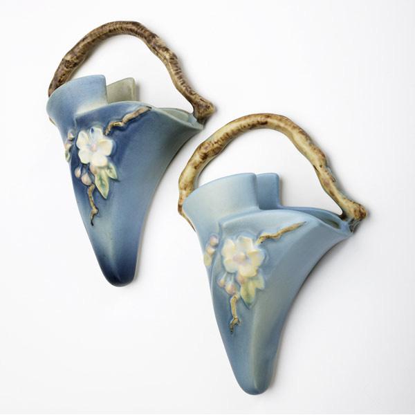 Appraisal: ROSEVILLE Two blue Apple Blossom wall pockets - Both marked