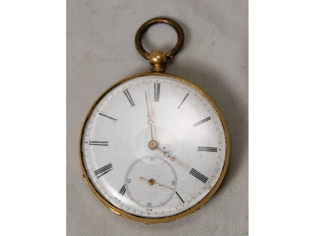 Appraisal: A th century Swiss yellow metal open-faced pocket watch on