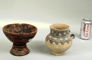 Appraisal: Two Pre Two pre-Columbian or pre-Columbian style pottery footed bowls