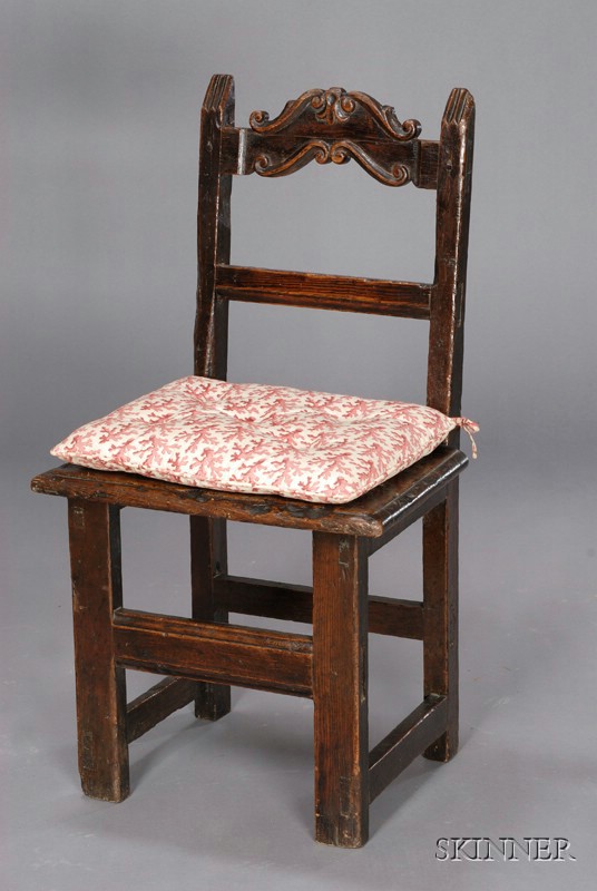 Appraisal: Small Continental Carved Oak Side Chair with S-scrolled cresting and