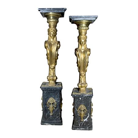 Appraisal: Pair of Neoclassical Style Gilt-Bronze and Marble Pedestals Estimate -