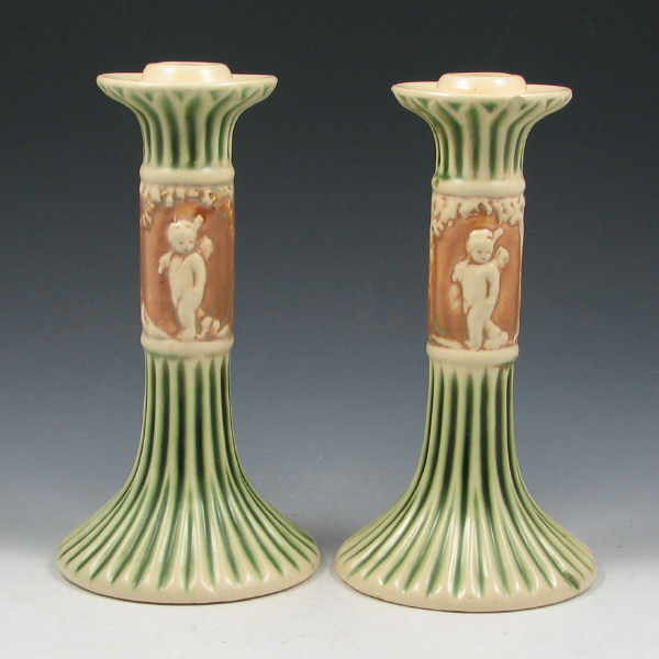 Appraisal: Pair of Roseville Donatello - candleholders Unmarked Mint tall