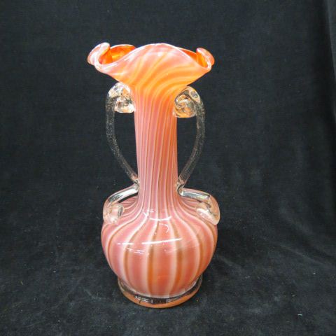 Appraisal: Art Glass Vase orange-red cased clear handles excellent