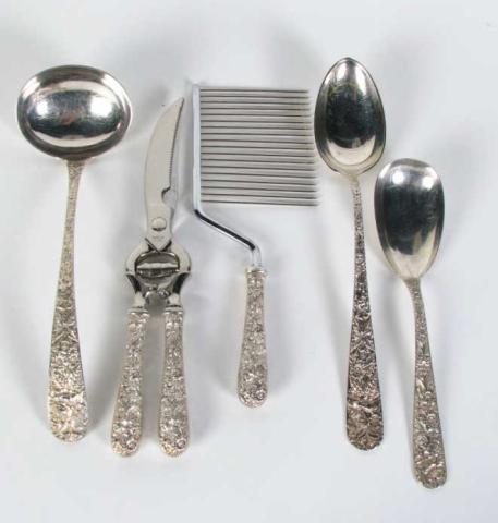 Appraisal: Kirk Sterling Repousse Serving Pieces including soup ladle and two