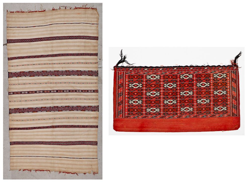 Appraisal: Antique Moroccan Flatweave and Yomud Turkmen Sumak Kilim Chuval Antique