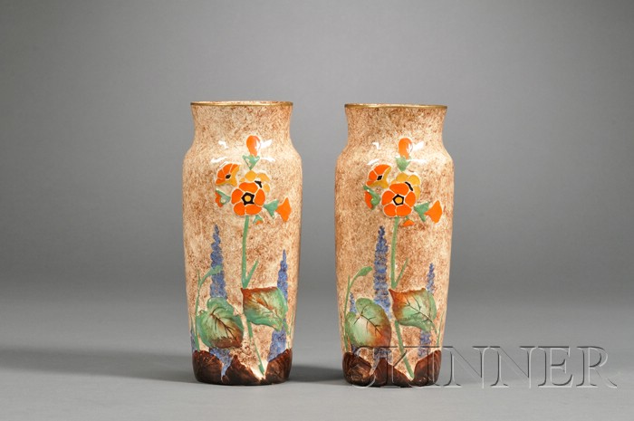 Appraisal: Pair of Crown Ducal Ceramic Vases model decorated with polychrome