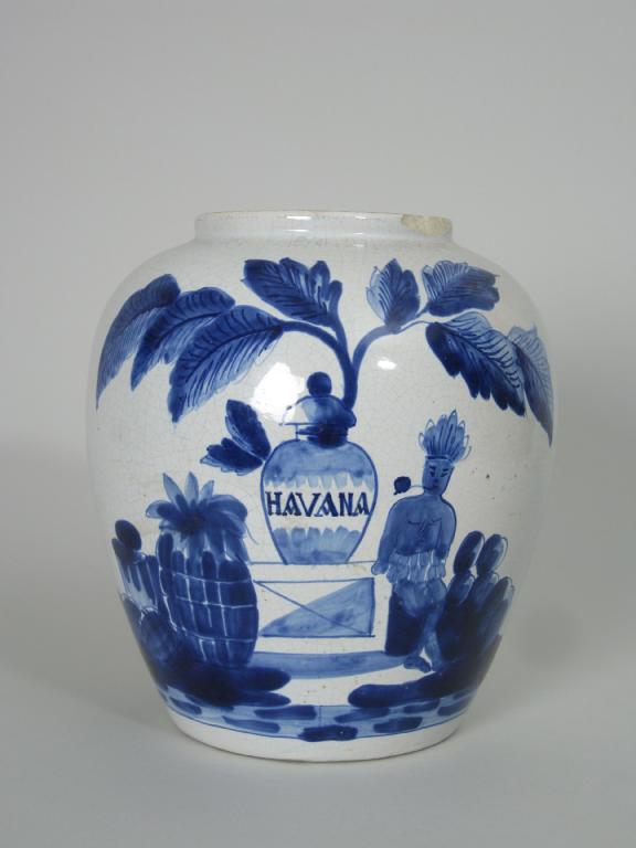 Appraisal: A Dutch Delft Tobacco Jar titled 'Havana' with smoking Indian