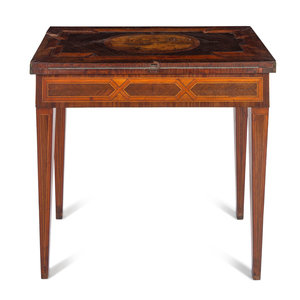 Appraisal: A Continental Marquetry and Parquetry Flip-Top Game Table th Century