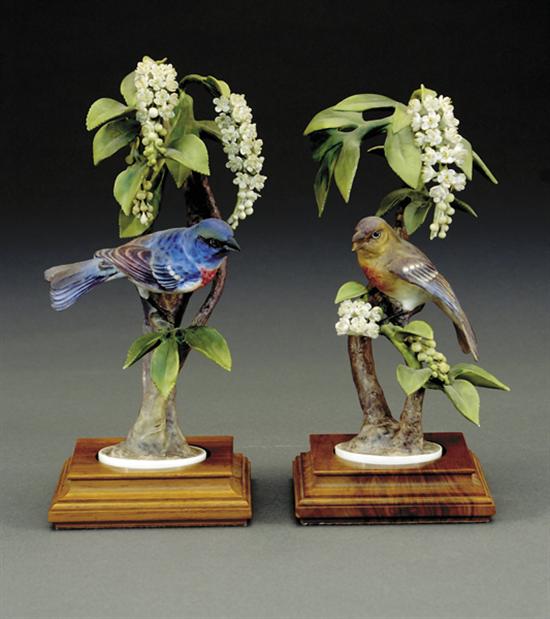 Appraisal: Pair Dorothy Doughty lazuli buntings circa Lazuli Bunting Passerina Amaena