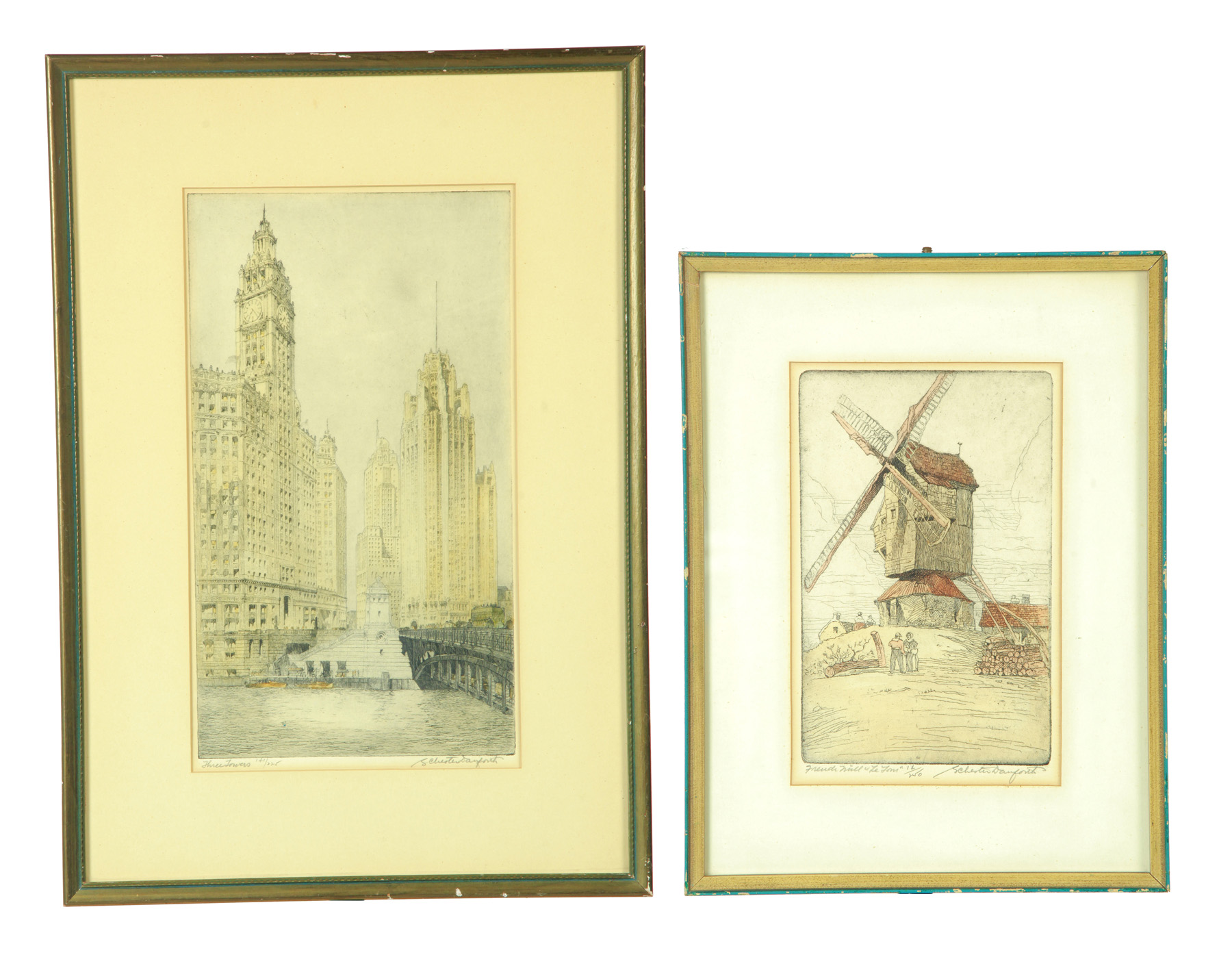 Appraisal: TWO PRINTS BY S CHESTER DANFORTH ILLINOIS B Handcolored etchings