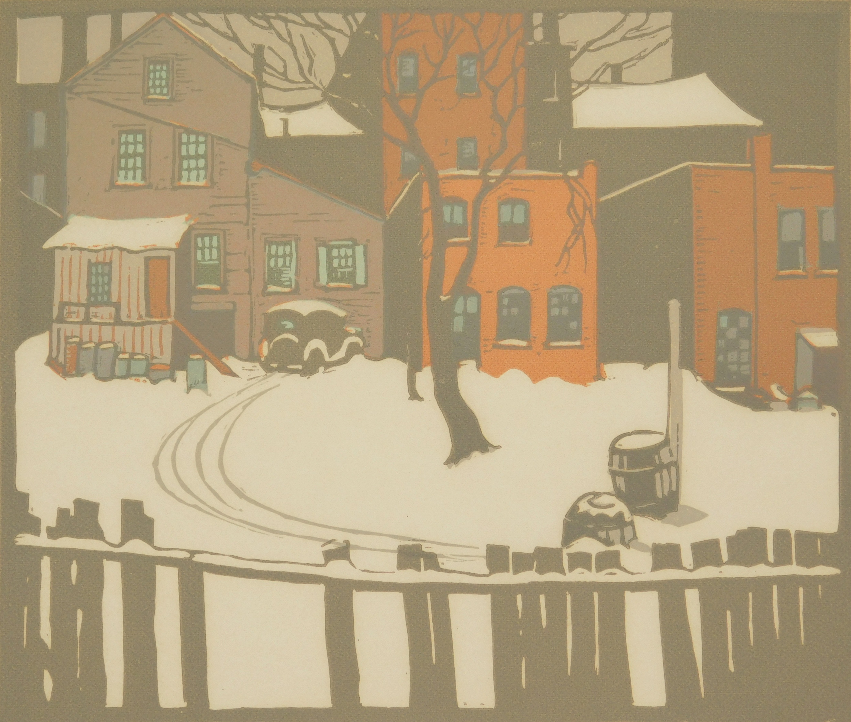 Appraisal: George Adomeit - First Snow''- linocut in colors signed in