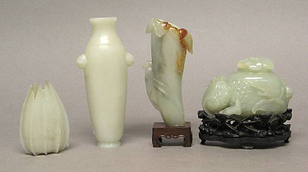 Appraisal: Four small nephrite and glass containers The first a small