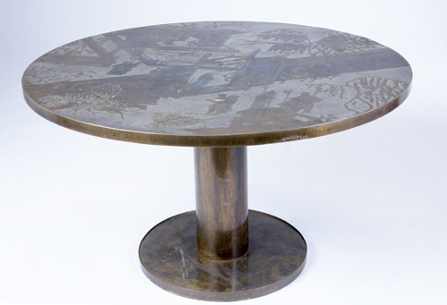 Appraisal: PHILIP KELVIN LAVERNE Pedestal table decorated with an Asian courtyard