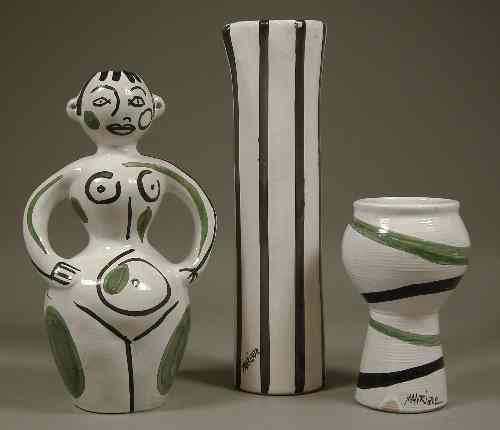 Appraisal: Cesar Manrique - - Three pottery vases - Naked woman