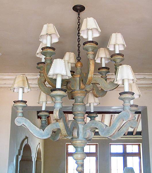 Appraisal: An Italian Baroque style paint decorated twelve light chandelier approximate