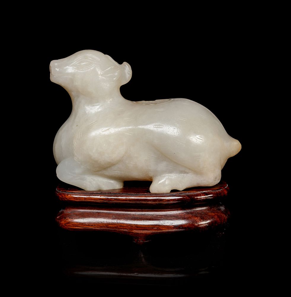 Appraisal: A White Jade Ram-Form Water Dropper Height in cm A