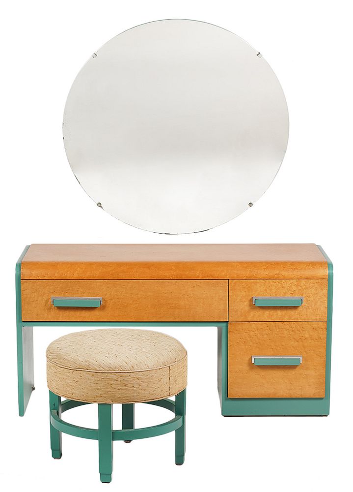 Appraisal: Donald Deskey Vanity Mirror Stool Donald Deskey American Vanity mirror