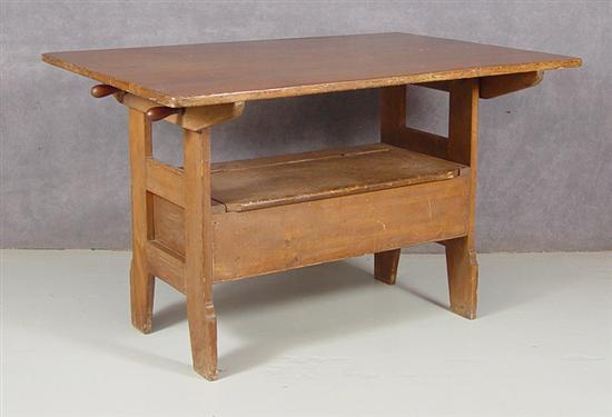 Appraisal: Pine Lift-Top Bench Table Mid th Century with later restoration