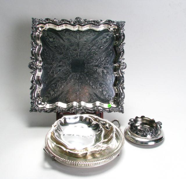 Appraisal: Group of six items including silverplate trays featuring footed square