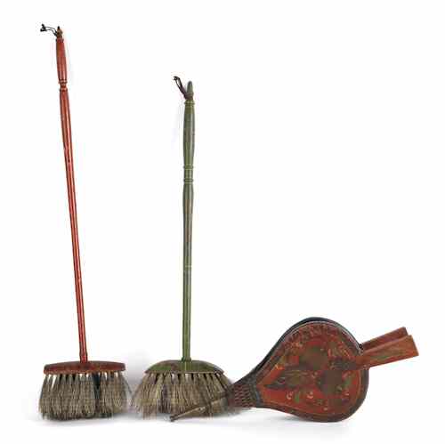 Appraisal: Two painted hearth brushes early th c together with painted