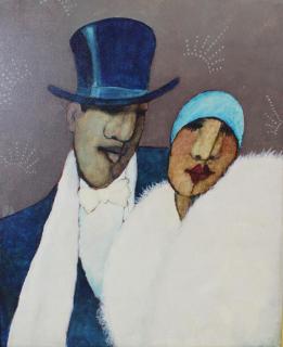 Appraisal: BOOKER Stephen H Oil on Canvas Couple in Top Hat