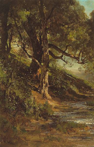 Appraisal: Thomas Hill - Sun-dappled Tree beside a Quiet Brook signed