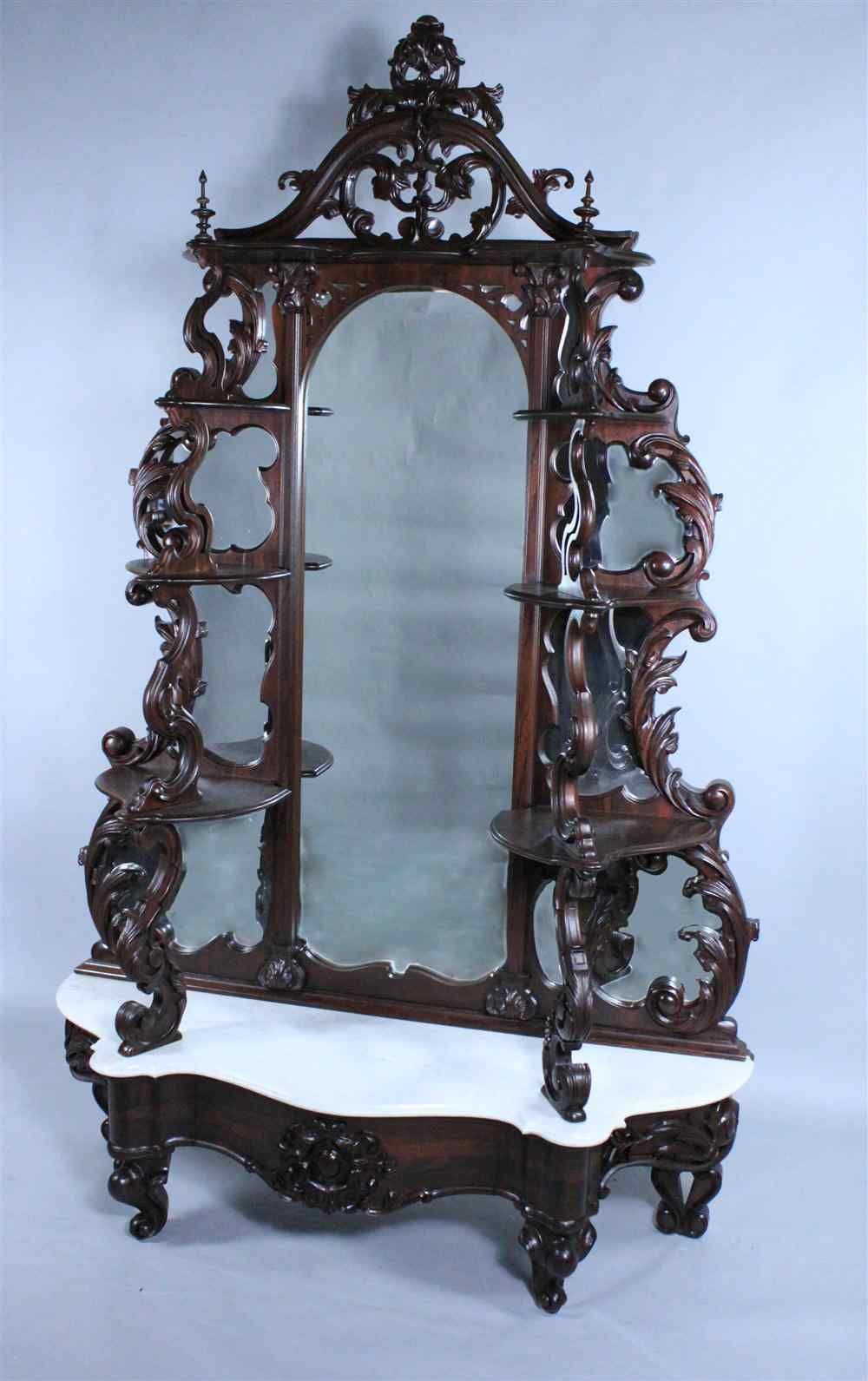 Appraisal: MITCHELL AND RAMMELSBERG LABELED ROSEWOOD ETAGERE circa Rococo Revival with